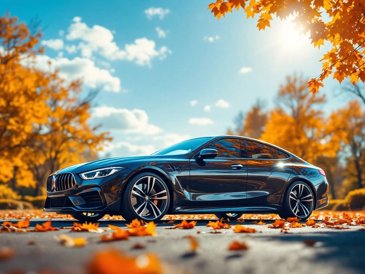 Auto moderna in un paesaggio autunnale.